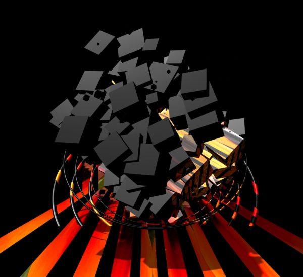 a group of white and black cubes on a black background